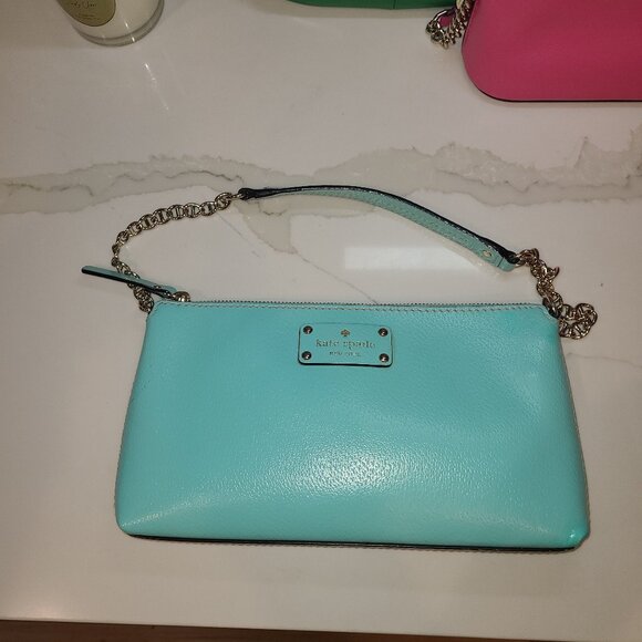 Kate Spade Wellesley Byrd Robinsegg Light Blue Pebbled Leather Handbag Purse EUC - Picture 1 of 9
